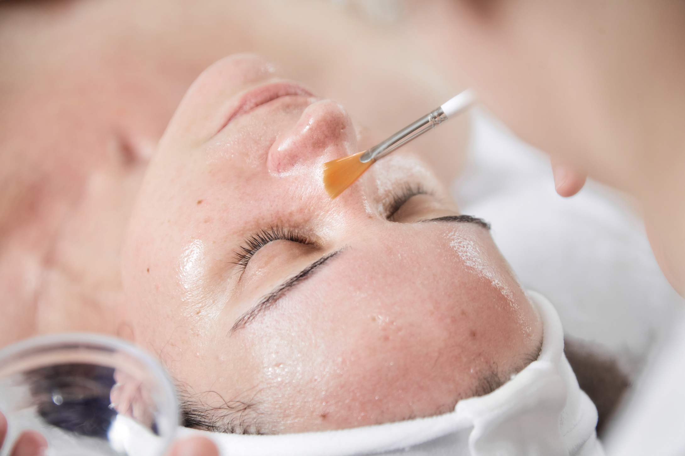 Facial Peeling, Skin Treatment. a Dermatologist Applies of Phyti